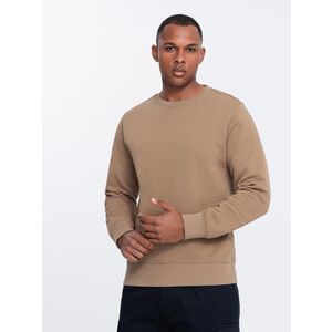 Ombre Men's BASIC sweatshirt with round neckline - brown obraz