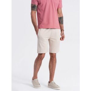 Ombre Men's knit shorts with drawstring and pockets - light beige obraz
