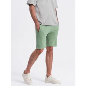 Ombre Men's knit shorts with drawstring and pockets - green obraz