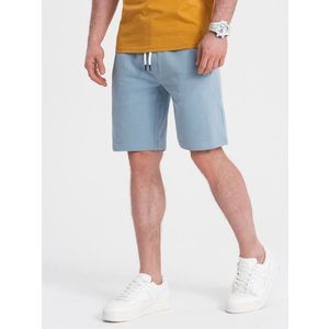 Ombre Men's knitted shorts with drawstring and pockets - light blue obraz