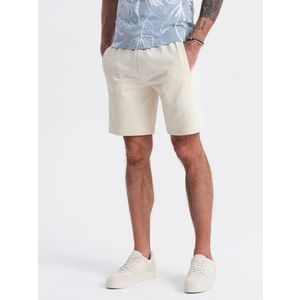 Ombre Men's knitted shorts with drawstring and pockets - cream obraz
