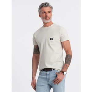 Ombre Men's casual t-shirt with patch pocket - cream obraz