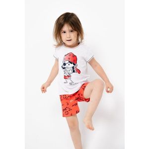 Dívčí pyžamo Marina, krátký rukáv, krátké kalhoty - světlá meláž/červený potisk obraz