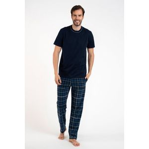 Pánské pyžamo Ruben, krátký rukáv, dlouhé kalhoty - tmavě modrá/potisk obraz