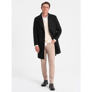 Ombre Men's double-breasted lined coat - black obraz
