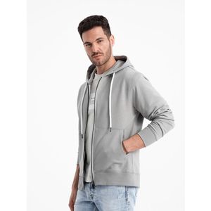 Ombre Men's BASIC unbuttoned hooded sweatshirt - grey obraz