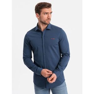 Ombre Men's cotton single jersey knit REGULAR shirt - blue obraz