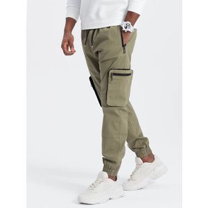 Ombre Men's JOGGER pants with zippered cargo pockets - light olive obraz