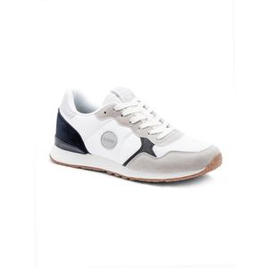 Ombre Men's shoes sneakers with combined materials and mesh - white and navy blue obraz