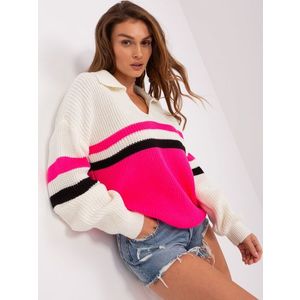 Ecru-fluo růžový oversize svetr s límečkem obraz
