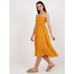 Žluté puntíkované midi šaty s volánem obraz