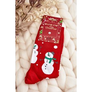 Pánské vánoční bavlněné ponožky se sněhuláky, červená obraz