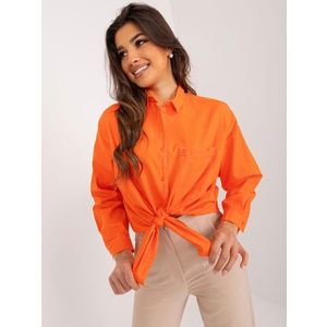 Oranžová bavlněná dámská košile s kapsou obraz