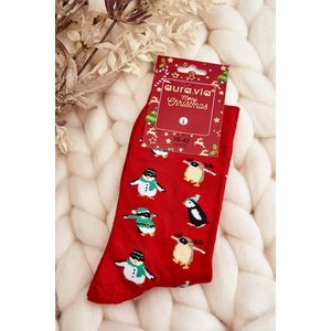 Pánské vánoční bavlněné ponožky s červenými tučňáky obraz
