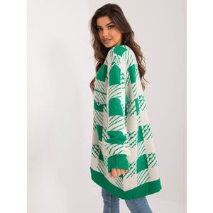 Zelený a béžový oversize svetr s geometrickým vzorem obraz