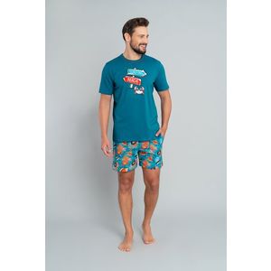 Pánské pyžamo Crab, krátký rukáv, krátké kalhoty - modrozelená/potisk obraz