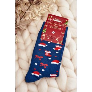 Pánské bavlněné vánoční ponožky s tmavě modrými vzory obraz