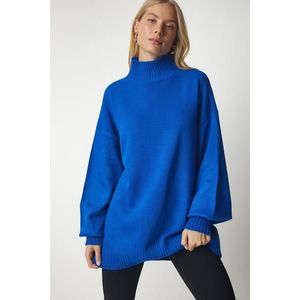 Happiness İstanbul Women's Blue High Neck Oversize Basic Knitwear Sweater obraz