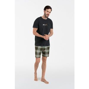 Pánské pyžamo Seward, krátký rukáv, krátké kalhoty - tmavě melanž/potisk obraz