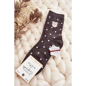 Dámské zateplené ponožky s puntíky a medvídky, tmavě šedé obraz