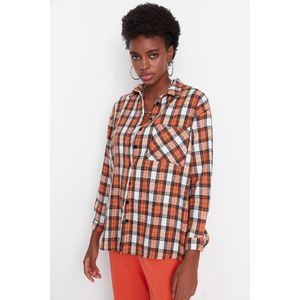 Trendyol oranžová široká kostkovaná tkaná košile obraz