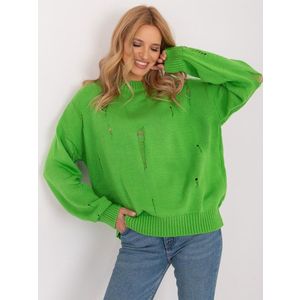 Světle zelený dámský oversize svetr s dírami obraz
