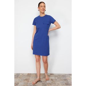 Trendyol Saxe 100% Cotton Pocket Detailed Crew Neck Short Sleeve Knitted T-shirt Dress obraz