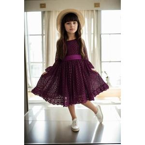 N8712 Dewberry Princess Model Girls Dress with Hat & Lace-MOR obraz