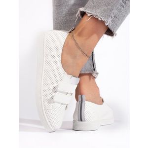 Shelvt Women's white sneakers with velcro obraz