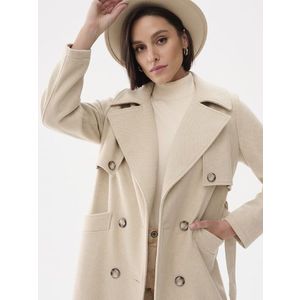 Beige double-breasted coat with Blue Shadow belt obraz