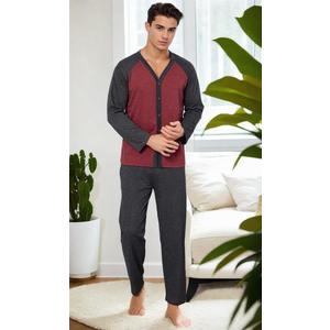 J5629 Dewberry Mens Buttoned Long Sleeve Pyjama Set-BORDEAUX obraz