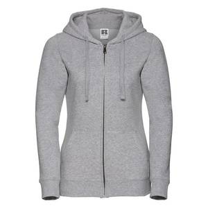 Light grey women's hoodie with Authentic Russell zipper obraz