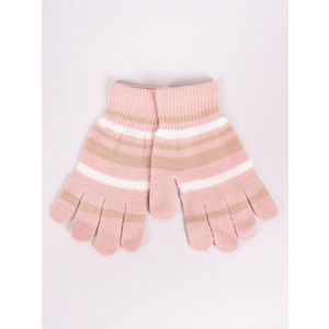 Yoclub Kids's Girls' Five-Finger Striped Gloves RED-0118G-AA50-006 obraz
