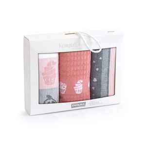 Zwoltex Unisex's Kitchen Towel Set Muffin 2 Grey/Pink/Pattern obraz