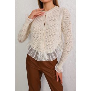 BİKELİFE Women's Ecru Buttoned Tulle Detail Special Design Knitwear Sweater obraz
