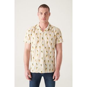 Avva Men's Yellow Printed Short Sleeve Cotton Shirt obraz