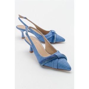 LuviShoes Folvo Women's Jeans Blue Heeled Shoes obraz