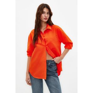 Trendyol Dark Orange Single Pocket Boyfriend Woven Cotton Shirt obraz