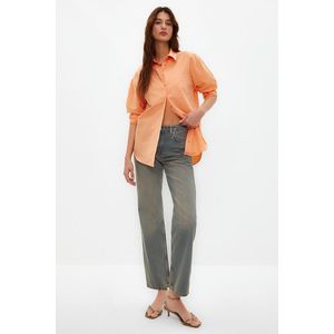 Trendyol Light Orange Single Pocket Boyfriend Woven Cotton Shirt obraz