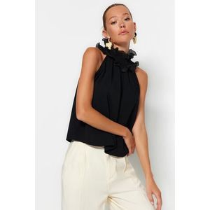 Trendyol Black Collar Detailed Smart Crepe Knitted Blouse obraz