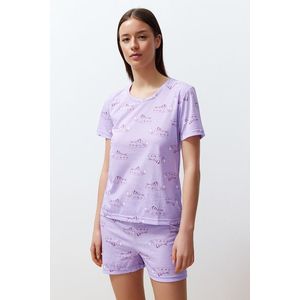 Trendyol Lilac Cotton Animal Pattern Knitted Pajamas Set obraz