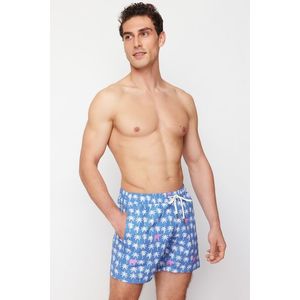 Trendyol Blue Standard Fit Palm Tree Patterned Swim Shorts obraz