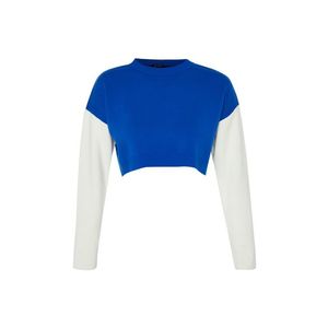 Trendyol Navy Blue Crop Color Block Knitwear Sweater obraz