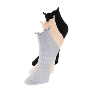 Trendyol 3-Pack Black-Grey-Beige Cotton Elastic Mouth Lettuce Detailed Knitted Socks obraz