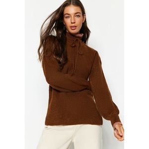 Trendyol hnědý měkký texturovaný kontrastní pletený svetr obraz