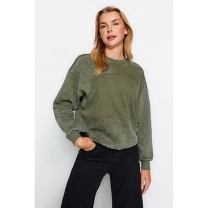 Trendyol Khaki A faded/Faded Effect Thick Fleece Inside Oversized/Wide-Collar Knitted Sweatshirt obraz