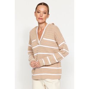 Trendyol Beige Udržitelnější pruhovaný pletený svetr obraz