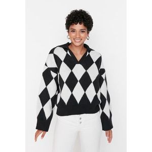 Trendyol Black Wide Fit Měkký texturovaný vzorovaný pletený svetr obraz