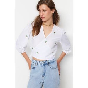 Trendyol Ecru Embroidered Double Breasted Woven Blouse obraz