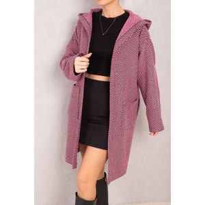 armonika Women's Pink Waist Belted Pocket Hooded Oversize Cachet Coat obraz